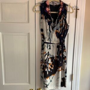 Elie Tahari Ruffle Front Printed Sleeveless Midi Dress